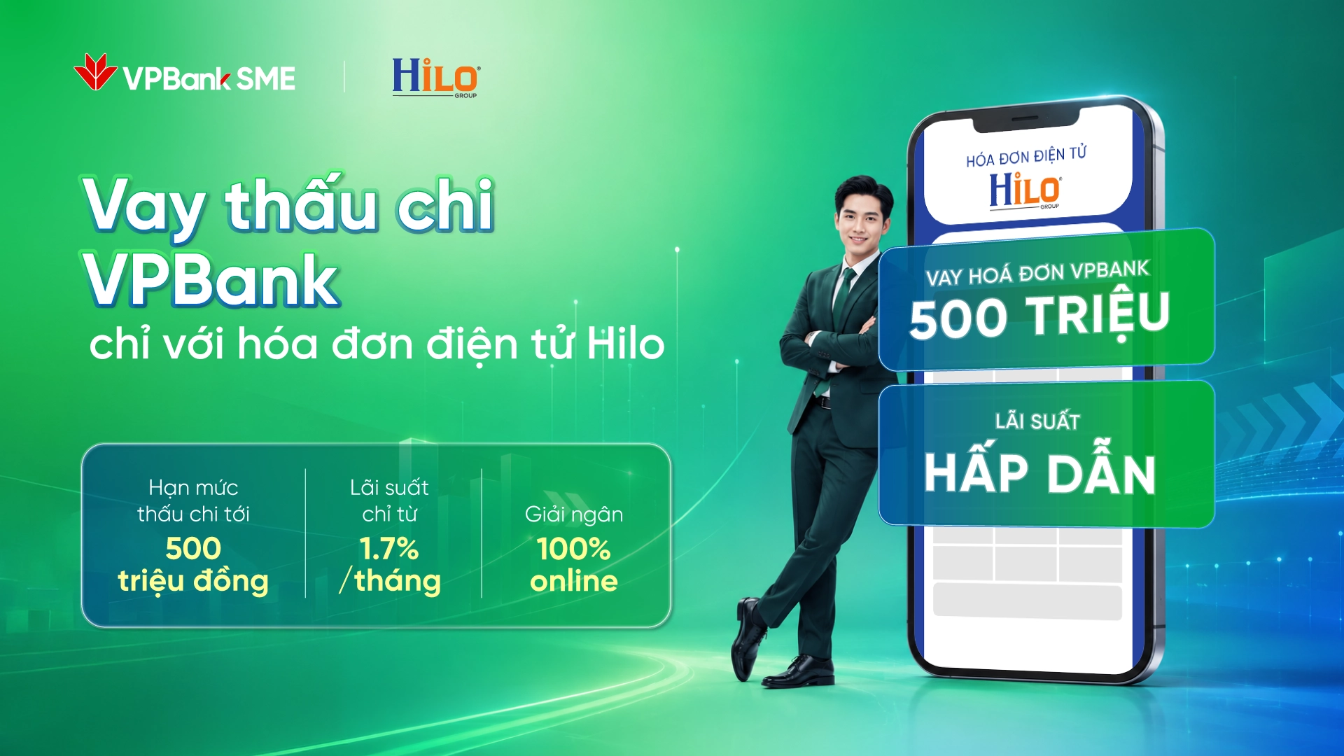 Có hóa đơn điện tử, nhận hạn mức thấu chi VPBank ngay trên phần mềm Hilo